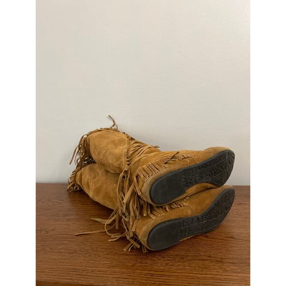 Sam Edelman Utah Tan Suede Fringe Leather Bohemian Western Tall Boots Size 7 - Picture 8 of 10